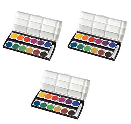 Herlitz 10116655 Schulmalfarben bzw. Deckfarbkasten, 12 Farben inklusive Deckweiß (3er Pack, Deckfarbkasten) von Herlitz