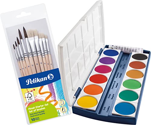 Herlitz 10116655 Schulmalfarben bzw. Deckfarbkasten, 12 Farben inklusive Deckweiß + Pinselset groß von Herlitz