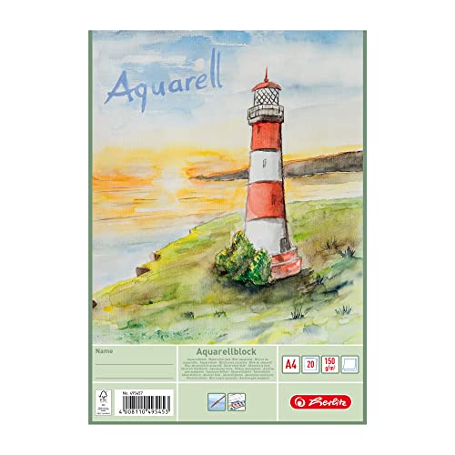 Herlitz 495457 Aquarellpapier, Aquarellkarton, A4, 150 g/qm, 20 Blatt 3 Stück von Herlitz