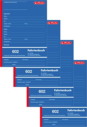 Herlitz 840637 Fahrtenbuch 602, A5 hoch, 32 Blatt (4 Stück) von Herlitz