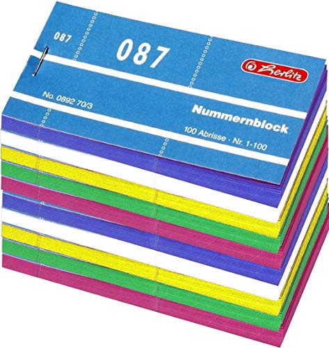 Herlitz Nummernblöcke 1-1000 Nummer 5x 1-1000 | 50x100 Abrisse (sortiert) von Herlitz