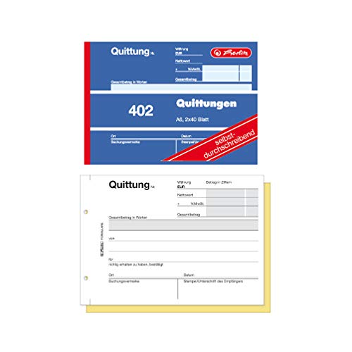 Herlitz Quittungsblock 402, selbstdurchschreibend, A6 quer, 2 x 40 Blatt (2er Pack) von Herlitz