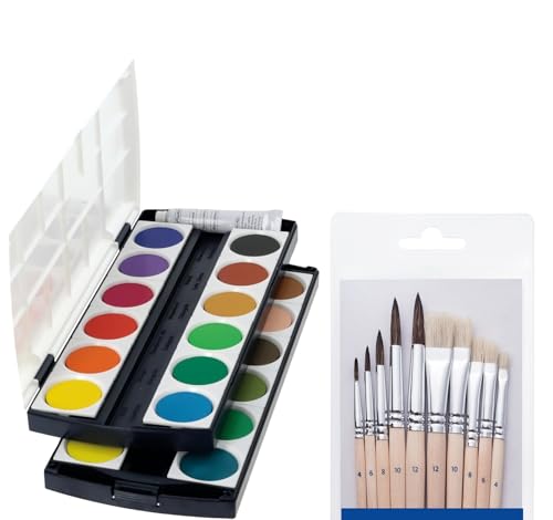 Herlitz Schulmalfarben, Deckfarbkasten, 24 Farben inklusive Deckweiß und 10er Pinselset von Herlitz