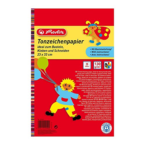 Herlitz Tonzeichenpapierblock, Recyclingkarton, 130 g/m², 10 Farben, 20 Blatt (23 x 33 cm, 5er Pack) von Herlitz