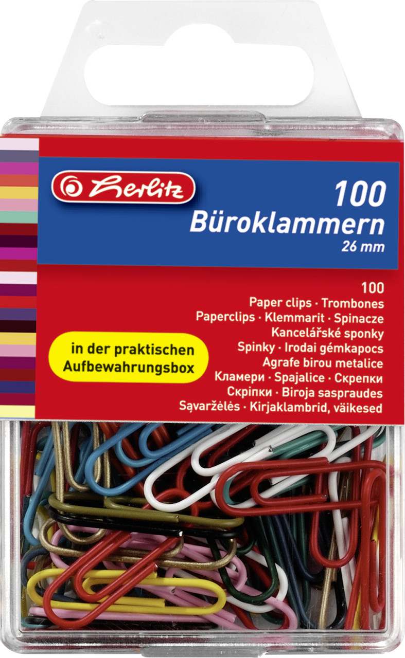 herlitz Büroklammer 26 mm, 100 Stück, runde Form, farbig sortiert von Herlitz