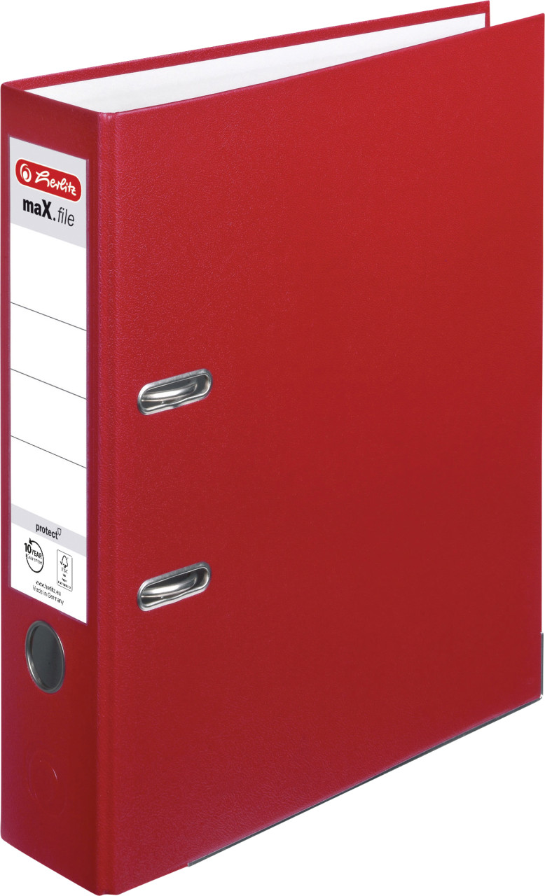 herlitz Ordner max.file protect A4 PP-Folienbezug, Fenster, 8 cm, rot von Herlitz