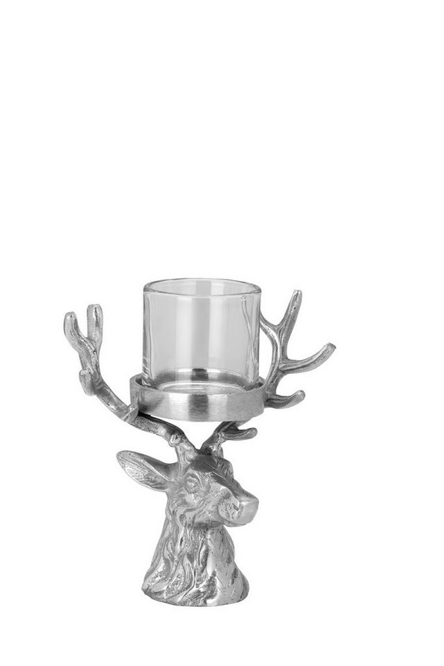 Hermann Bauer jun. Kollektion GmbH Windlicht Windlicht Hirschkopf Aluminium H 21 cm, Glas Ø 7,5 cm von Hermann Bauer jun. Kollektion GmbH