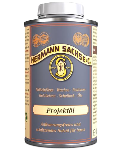 Hermann Sachse Projektöl - 500ml Rohholzeffektöl für Eiche Nussbaum Akazie Buche Fichte Tanne Kiefer helle Hölzer anfeuerungsfreies Oil im Scandic Style Rohholzeffekt Holzöl im Innenebereich von Hermann Sachse
