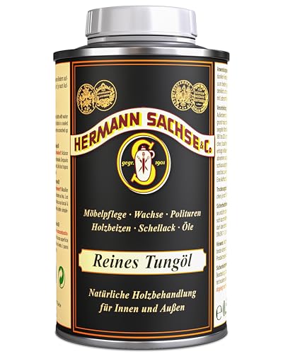 Reines Tungöl 0,5Liter | 100% Natürliche Holzpflege für innen und außen | bildet eine sehr widerstandsfähige wasserdichte Schicht von Hermann Sachse