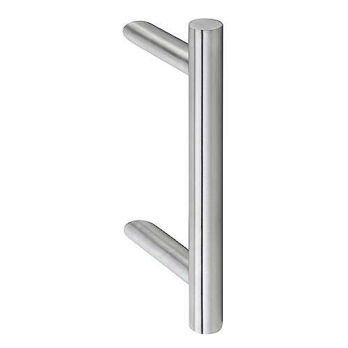 Edelstahl-Stoßgriff mit schräger Stütze inkl. Befestigungsmaterial (Länge 400mm / Befestigungsabstand 210mm) von Hermat