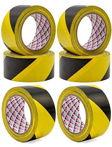Hermax 6 Warnband Rollen - 50mm x 33m PVC Klebeband Schwarz-Gelb - Absperrband Sicherheitsmarkierung von Hermax