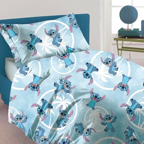 Disney Stich Blu Bettwäsche-Set für Einzelbett, aus Flanell aus Reiner Baumwolle, Bettbezug + Spannbettlaken + Kissenbezug Disney Stich Blu Bettwäsche-Set für Einzelbett, aus Flanell aus Reiner Baumwolle, Bettbezug + Spannbettlaken + Kissenbezug von hermet
