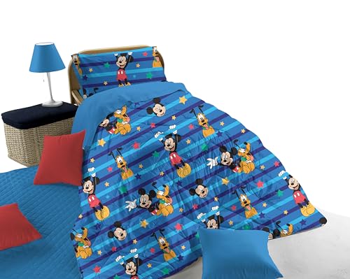 Mickey Disney Winter-Steppdecke für Einzelbett, Blau, aus Baumwolle, Marvel, 170 x 260 cm, Bett für Kinderzimmer von hermet