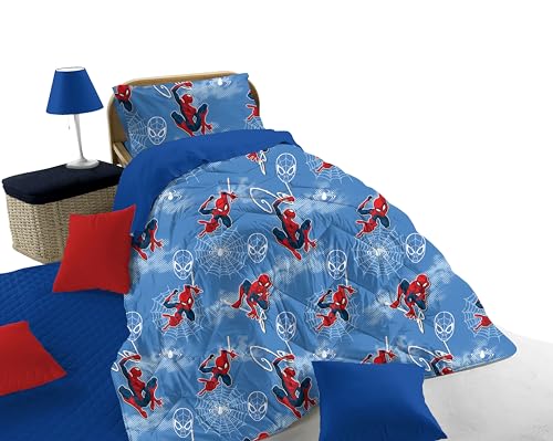 Spiderman Winter-Steppdecke für Einzelbett, Blau, aus Baumwolle, Marvel, 170 x 260 cm, Bett für Kinderzimmer von hermet