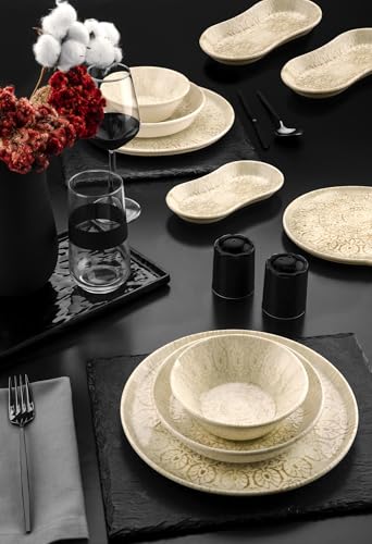 27-Piece Dinner Set, 100% Porcelain, Cream Color | Includes Service Plates, Bowls, Dessert Plates & Boat Plates | Dishwasher & Microwave Safe, Elegant Design 27-Piece Dinner Set, 100% Porcelain, Cream Color | Includes Service Plates, Bowls, Dessert Plates & Boat Plates | Dishwasher & Microwave Safe, Elegant Design von Hermia Concept