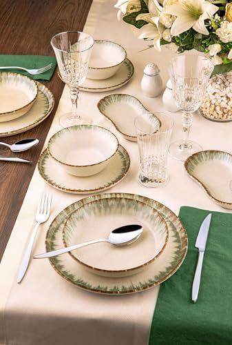 27-Piece Dinner Set, 100% Porcelain, Green, Brown & White | Includes Service Plates, Bowls & Dessert Plates | Dishwasher & Microwave Safe | Elegant Dining Experience 27-Piece Dinner Set, 100% Porcelain, Green, Brown & White | Includes Service Plates, Bowls & Dessert Plates | Dishwasher & Microwave Safe | Elegant Dining Experience von Hermia Concept