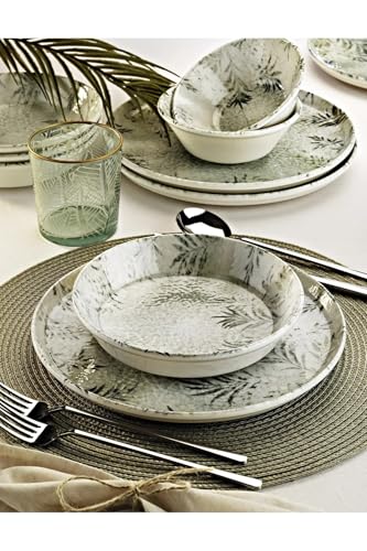 Elegant 12-Piece Dinner Set, 100% Porcelain, White & Anthracite | Includes 4 Service Plates (25cm), 4 Bowls (14cm), 4 Plates (19cm) | Dishwasher & Microwave Safe von Hermia Concept