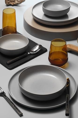 Elegant 12-Piece Dinner Set, 100% Porcelain | Includes 4 Service Plates (24 cm), 4 Plates (20 cm), 4 Bowls (15 cm) | Dishwasher & Microwave Safe von Hermia Concept