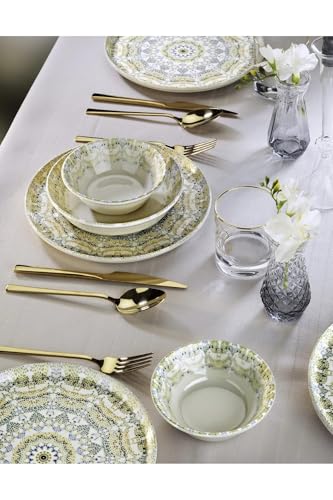 Elegant 12-Piece Dinner Set, 100% Porcelain | Includes 4 Service Plates (25cm), 4 Bowls (14cm), 4 Plates (19cm) | Dishwasher & Microwave Safe, Perfect for Any Occasion von Hermia Concept