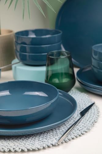 Elegant 12-Piece Dinner Set, Dark Blue Porcelain | 4 Service Plates (27 cm), 4 Plates (20 cm), 4 Bowls (15 cm) | Microwave & Dishwasher Safe, Stylish & Durable von Hermia Concept