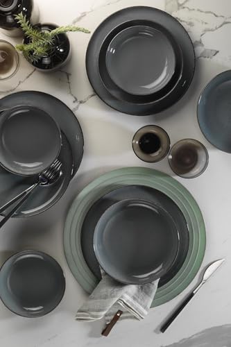 Elegant 12-Piece Dinner Set, Grey Porcelain | 4 Service Plates (24 cm), 4 Plates (20 cm), 4 Bowls (15 cm) | Dishwasher & Microwave Safe, Perfect for Modern Dining von Hermia Concept
