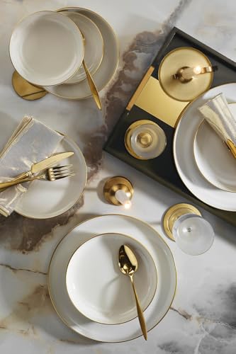 Elegant 16-Piece Dinner Set, 100% Porcelain | Includes Service Plates, Bowls & Dessert Plates | Perfect for Stylish Dining, Not Dishwasher or Microwave Safe von Hermia Concept
