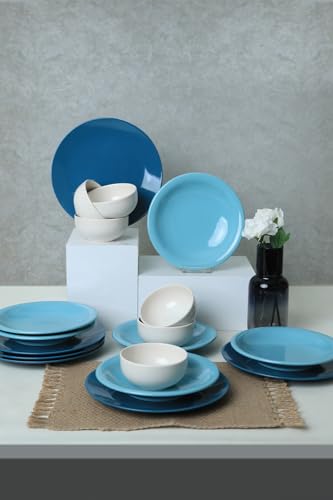 Elegant 18-Piece Ceramic Dinner Set, Blue & White | 100% Antibacterial, Easy Clean, Thermal Shock Resistant | Dishwasher & Microwave Safe, Perfect for Any Occasion von Hermia Concept