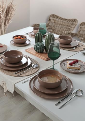 Elegant 18-Piece Ceramic Dinner Set, Taupe | 100% Antibacterial, Easy-Clean, Thermal Shock Resistant | Dishwasher & Microwave Safe, Perfect for Any Occasion von Hermia Concept