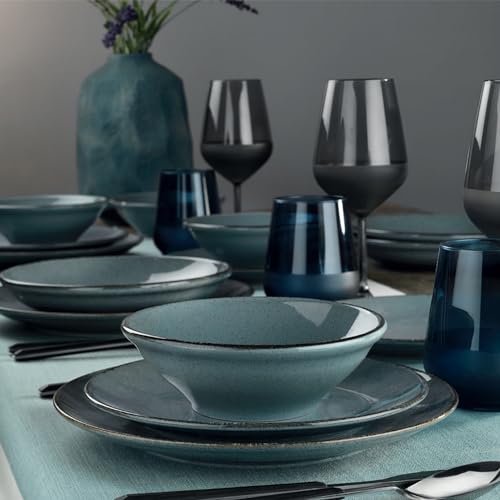 Elegant 18-Piece Dinner Set, 100% Porcelain, Blue | Includes Service Plates (6), Dinner Plates (6), Dessert Plates (6) | Dishwasher & Microwave Safe von Hermia Concept