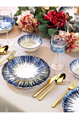 Elegant 18-Piece Dinner Set, 100% Porcelain, Blue & White | Includes Service Plates, Bowls & Plates | Dishwasher & Microwave Safe | Perfect for Any Occasion von Hermia Concept