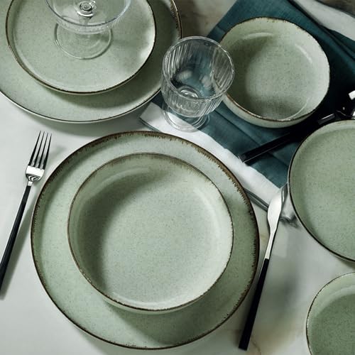 Elegant 18-Piece Dinner Set, 100% Porcelain, Green | Includes Service Plates (27cm), Dinner Plates (20cm), Dessert Plates (19cm) | Dishwasher & Microwave Safe von Hermia Concept