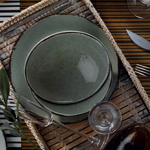 Elegant 18-Piece Dinner Set, 100% Porcelain, Green | Includes Service Plates (6), Dinner Plates (6), Dessert Plates (6) | Dishwasher & Microwave Safe von Hermia Concept