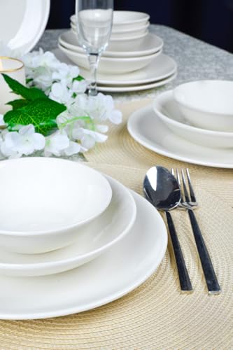 Elegant 18-Piece Dinner Set, 100% Porcelain, White | Includes 6 Service Plates (25 cm), 6 Plates (19 cm), 6 Bowls (14 cm) | Microwave & Dishwasher Safe von Hermia Concept
