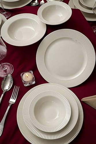 Elegant 18-Piece Dinner Set, 100% Porcelain, White | Includes 6 Service Plates (25 cm), 6 Plates (19 cm), 6 Bowls (14 cm) | Microwave & Dishwasher Safe von Hermia Concept