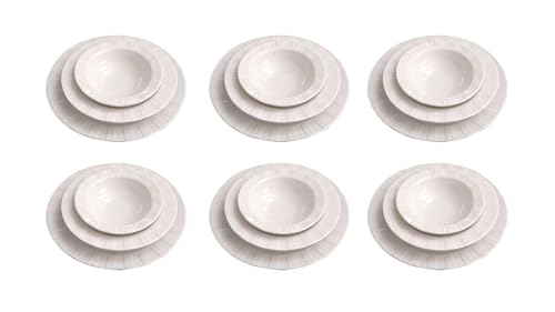 Elegant 18-Piece Dinner Set, 100% Porcelain, White | Includes 6 Service Plates (25 cm), 6 Plates (19 cm), 6 Bowls (14 cm) | Microwave & Dishwasher Safe von Hermia Concept