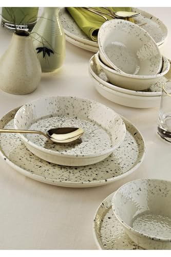 Elegant 18-Piece Dinner Set, 100% Porcelain, White | Includes 6 Service Plates (26 cm), 6 Bowls (14 cm), 6 Plates (20 cm) | Dishwasher & Microwave Safe von Hermia Concept