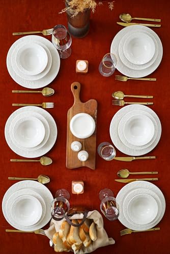 Elegant 18-Piece Dinner Set, 100% Porcelain, White | Includes 6 Service Plates (26 cm), 6 Plates (19 cm), 6 Bowls (13 cm) | Microwave & Dishwasher Safe von Hermia Concept