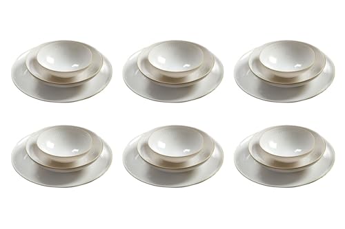 Elegant 18-Piece Dinner Set, 100% Porcelain, White & Gold | Includes 6 Service Plates (25 cm), 6 Plates (18.5 cm), 6 Bowls (13.5 cm) | Microwave & Dishwasher Safe von Hermia Concept