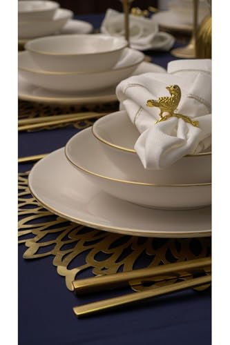 Elegant 18-Piece Dinner Set, 100% Porcelain, White & Gold | Includes 6 Service Plates (25 cm), 6 Plates (19 cm), 6 Bowls (14 cm) | Microwave & Dishwasher Safe von Hermia Concept