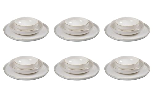 Elegant 18-Piece Dinner Set, 100% Porcelain, White & Gold | Includes 6 Service Plates (26 cm), 6 Plates (19 cm), 6 Bowls (13 cm) | Microwave & Dishwasher Safe von Hermia Concept