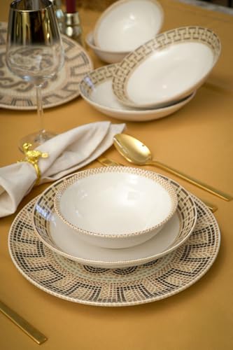 Elegant 18-Piece Dinner Set, 100% Porcelain | Includes 6 Service Plates (25 cm), 6 Plates (19 cm), 6 Bowls (14 cm) | Microwave & Dishwasher Safe, Perfect for Any Occasion von Hermia Concept