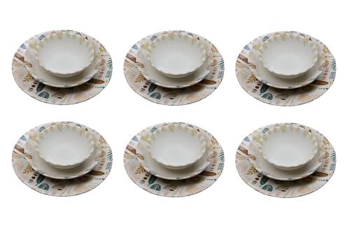 Elegant 18-Piece Dinner Set, 100% Porcelain | Includes 6 Service Plates (25 cm), 6 Plates (19 cm), 6 Bowls (14 cm) | Microwave & Dishwasher Safe, Perfect for Any Occasion von Hermia Concept