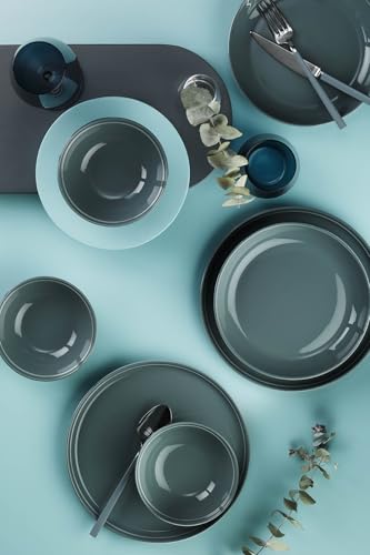 Elegant 18-Piece Dinner Set, 100% Porcelain | Includes 6 Service Plates (25 cm), 6 Plates (21 cm), 6 Bowls (14 cm) | Dishwasher & Microwave Safe von Hermia Concept