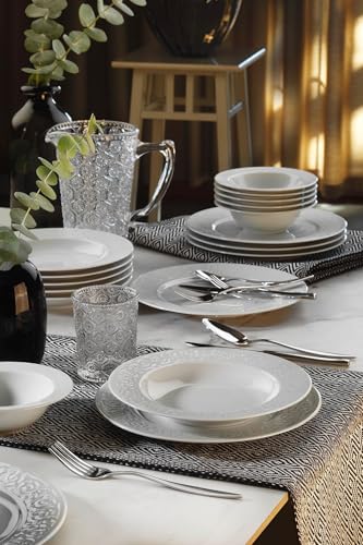 Elegant 18-Piece Dinner Set, 100% Porcelain | Includes 6 Service Plates (27 cm), 6 Deep Plates (21 cm), 6 Bowls (16 cm) | Dishwasher & Microwave Safe von Hermia Concept