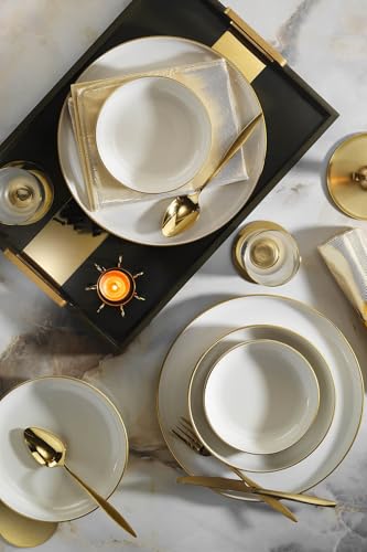 Elegant 18-Piece Dinner Set, 100% Porcelain | Includes Service Plates (6), Dinner Plates (6), Dessert Plates (6) | Perfect for Stylish Dining, Not Microwave or Dishwasher Safe von Hermia Concept