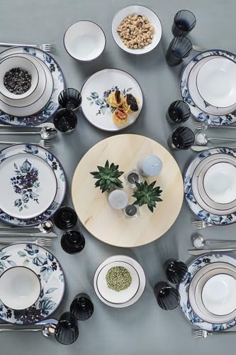 Elegant 24-Piece Ceramic Dinner Set, Antibacterial & Easy Clean, White/Blue/Purple | Includes 6 Service Plates (28cm), Bowls & Dessert Plates | Dishwasher Safe von Hermia Concept