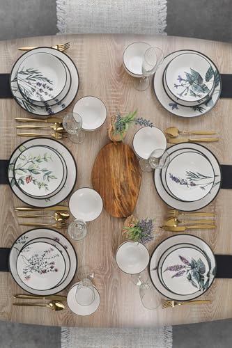 Elegant 24-Piece Ceramic Dinner Set, Antibacterial & Thermal Shock Resistant, Easy Clean, Dishwasher & Microwave Safe, White/Green/Purple/Black Elegant 24-Piece Ceramic Dinner Set, Antibacterial & Thermal Shock Resistant, Easy Clean, Dishwasher & Microwave Safe, White/Green/Purple/Black von Hermia Concept