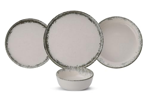 Elegant 24-Piece Dinner Set, 100% Porcelain, White & Brown | Includes Service Plates, Bowls & Dessert Plates | Microwave & Dishwasher Safe | Perfect for Any Occasion von Hermia Concept
