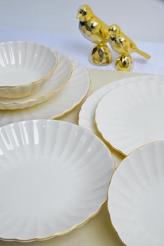 Elegant 24-Piece Dinner Set, 100% Porcelain, White & Gold | Includes Service Plates, Bowls, Dessert Plates | Microwave & Dishwasher Safe | Perfect for Entertaining Elegant 24-Piece Dinner Set, 100% Porcelain, White & Gold | Includes Service Plates, Bowls, Dessert Plates | Microwave & Dishwasher Safe | Perfect for Entertaining von Hermia Concept