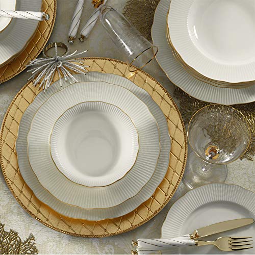Elegant 24-Piece Dinner Set, 100% Porcelain, White & Gold | Includes Service Plates, Bowls, Dessert Plates | Perfect for Special Occasions & Dining von Hermia Concept